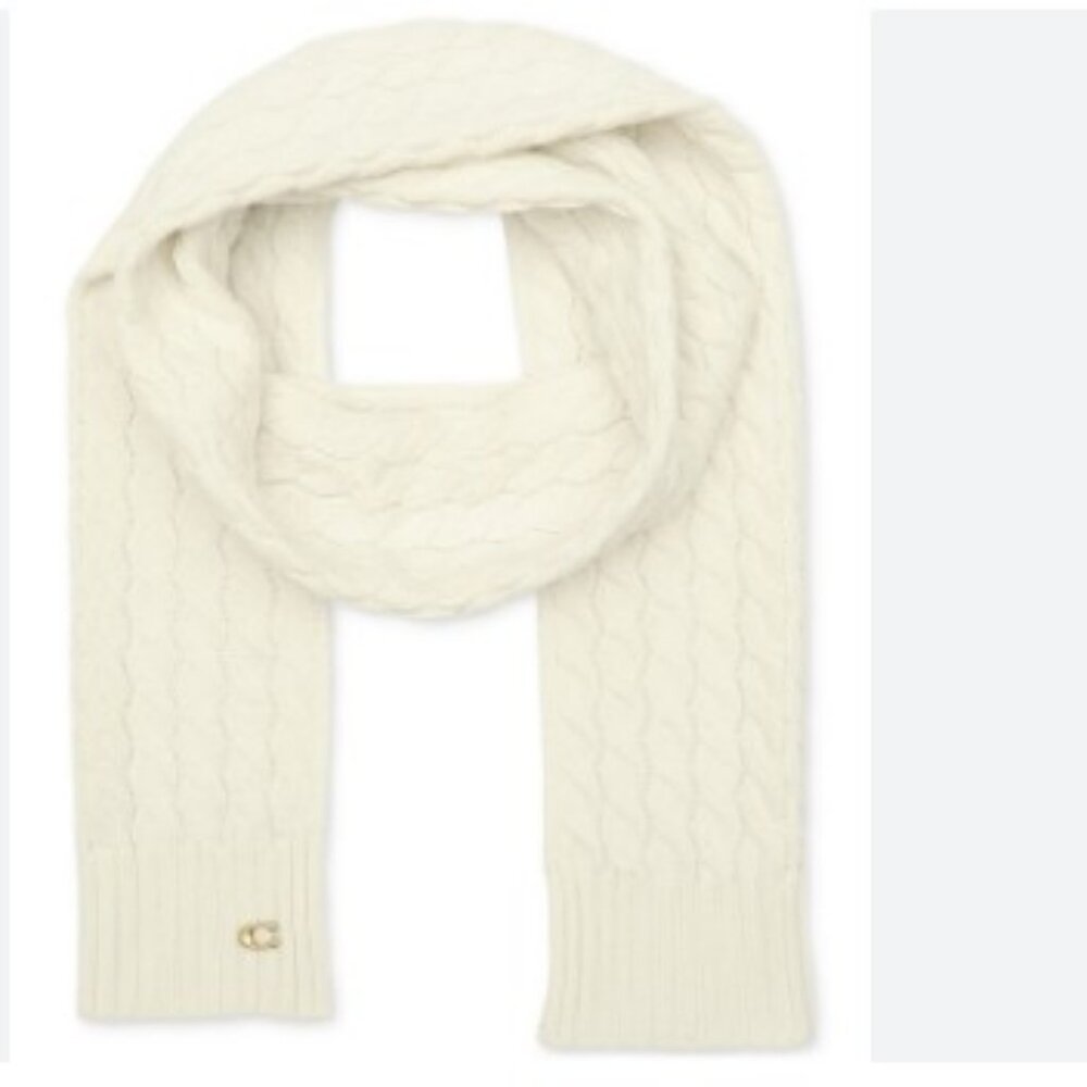 Coach Soft rib cable knit women's scarf - White